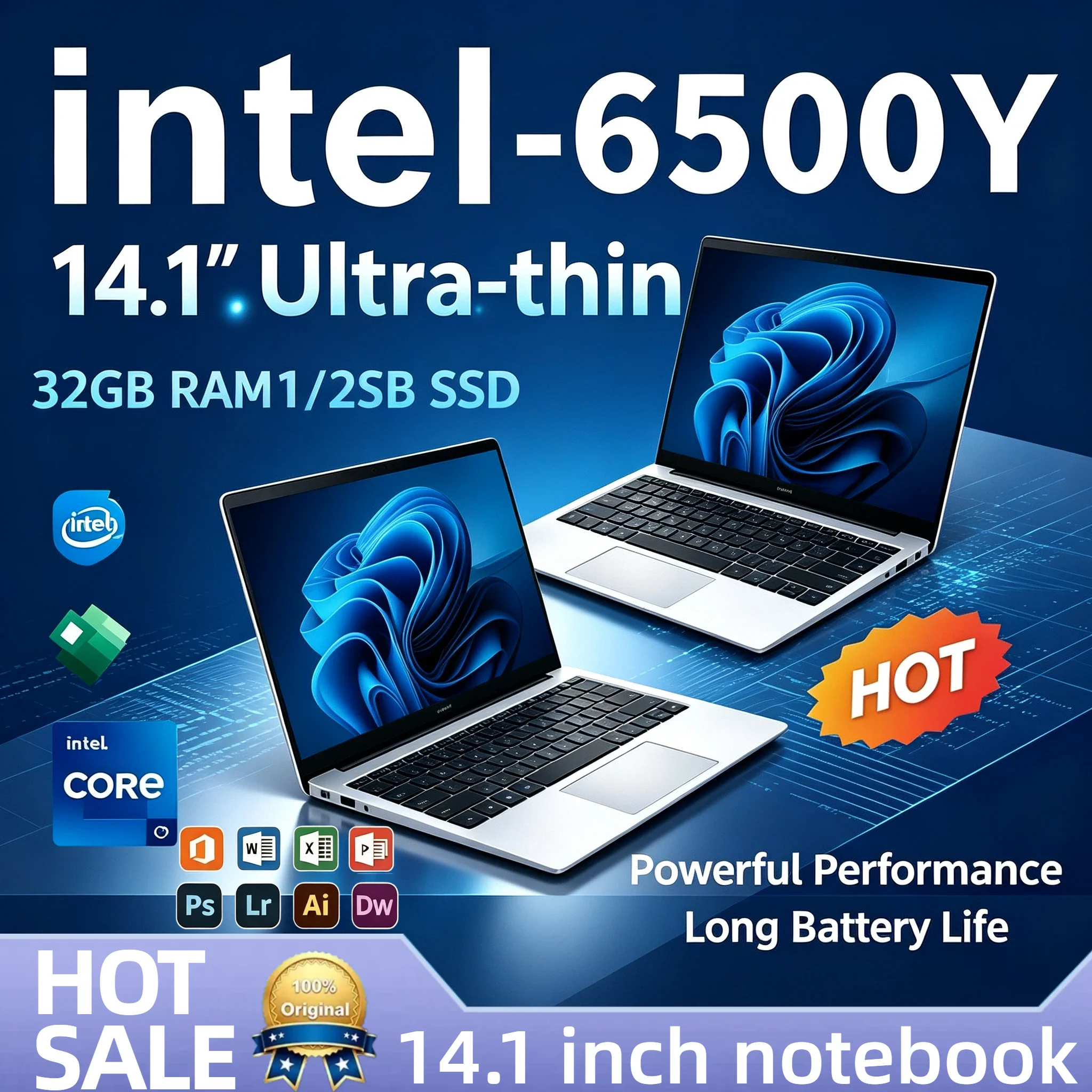Intel 6500Y 14.1 Inch Ultra Light Notebook 2C4T 1.1 3.4GHz 32GB RAM 2TB PCIe SSD 5000mAh Backlit Fingerprint V30 A1 Max