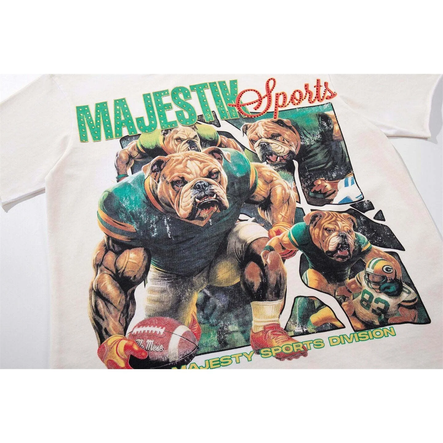 MAJESTIK Retro Dog Print Short-Sleeved T-Shirt - Loose Fit, Weathered with Glitter, Casual Shirt for Men and Women - Summer