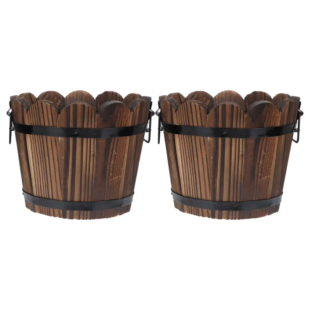 

2 Pcs Carbonized Wood Flowerpot Potato Planting Pots for Garden Small Whiskey Barrel Planter Chinese Fir Vegetable Container