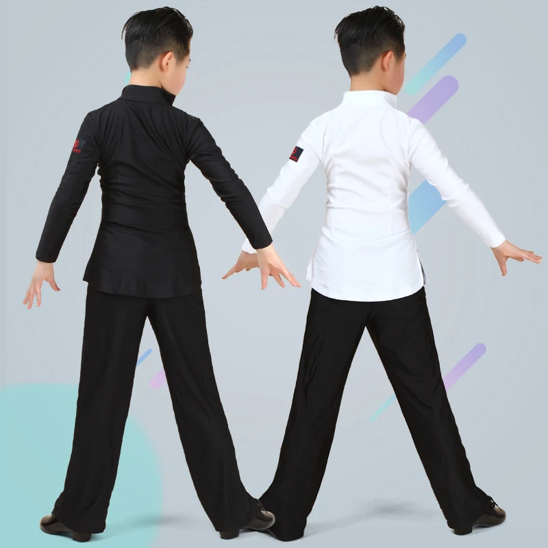 New Boys Latin Dance Costume Long Sleeves Shirts Black Pants Kids Cha Cha Ballroom Dance Wear Latin Competition Outfit BL8411