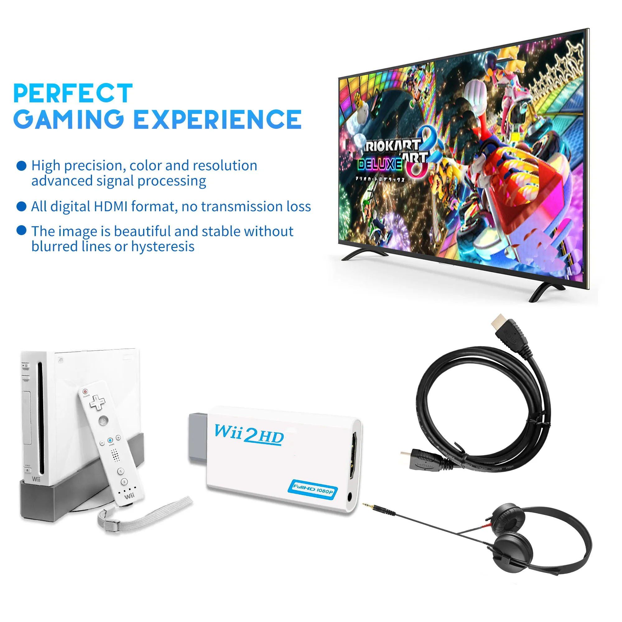 ل وي لتحويل HD-MI ، 1080P كامل هد الجهاز مع 3,5 مللي متر الصوت جاك و HD-MI الإخراج ل نينتندو وي ، وي U ، هدتف ، رصد