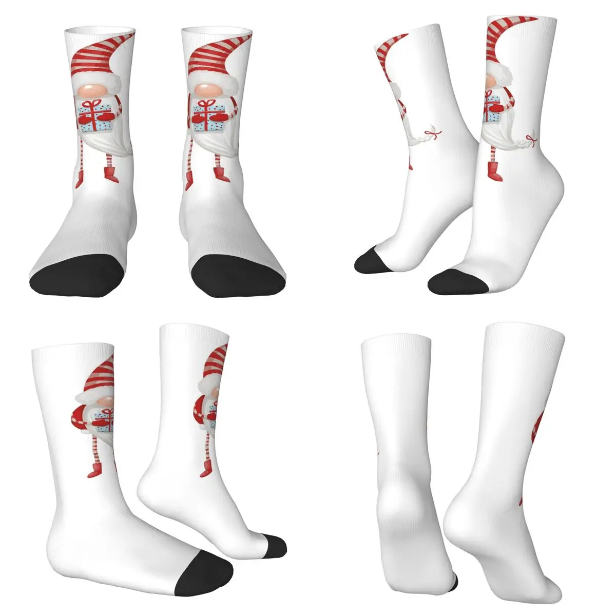 ถุงเท้าคริสต์มาสลายโนมพร้อมของขวัญ ถุงเท้าฮาราจูกุซับเหงื่อ ถุงเท้ายาวใส่ได้ทุกฤดู อุปกรณ์เสริมสำหรับของขวัญสำหรับทุกเพศ