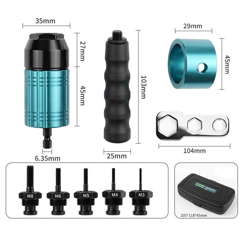 Professional Nut Setter Adapter For Power Drills With Detachable Handle To Reduce Fatigue During Overhead Riveting Tasks