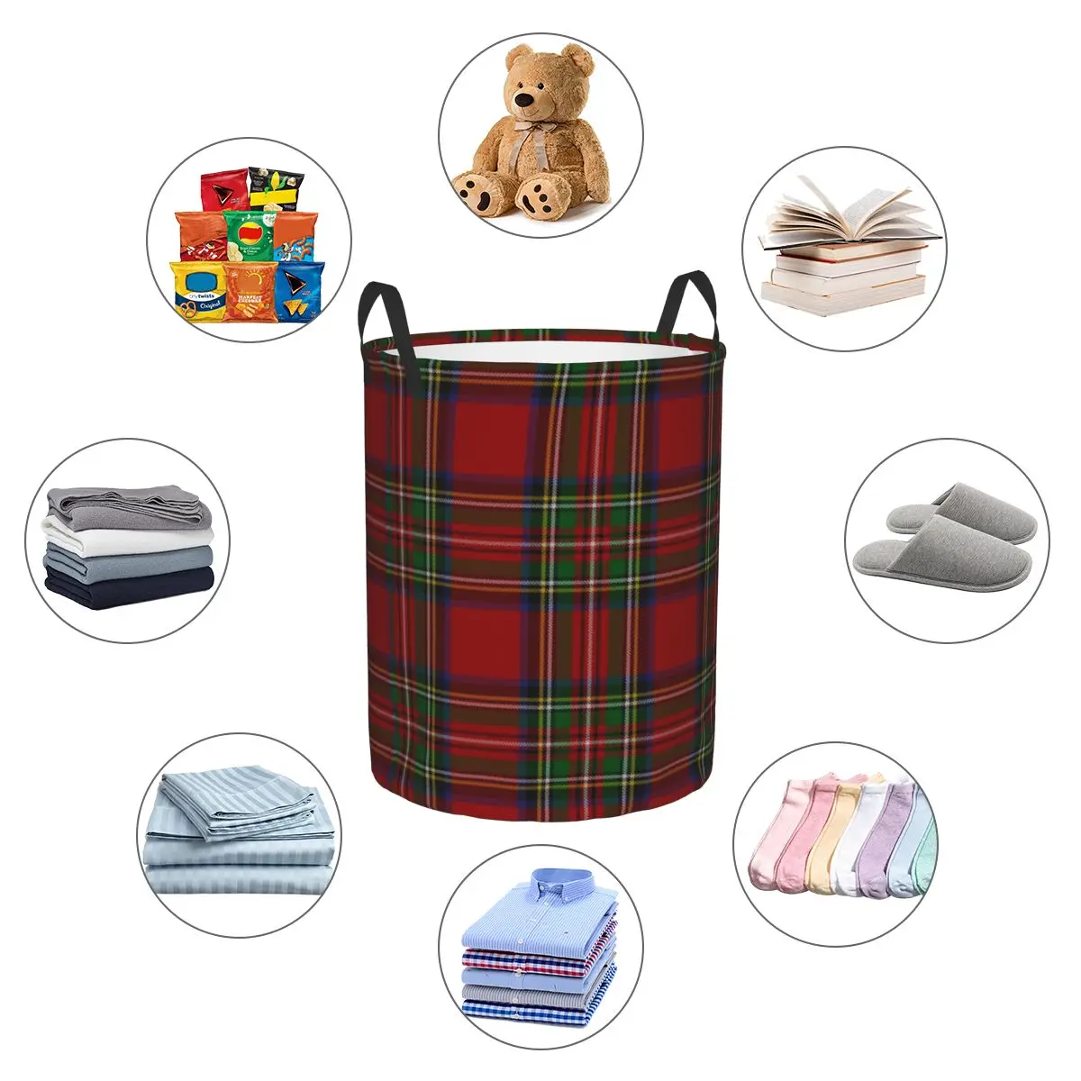 Custom Royal Stewart Tartan Clan Laundry Basket Collapsible Geometric Gingham Clothes Hamper for Baby Kids Toys Storage Bag