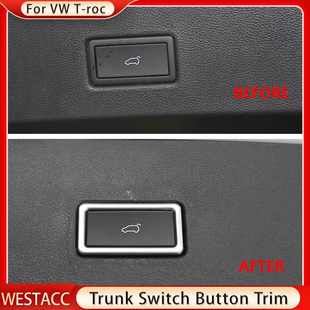 For Volkswagen VW T-ROC T ROC 2018 2019 2020 2021 2022 Trunk Switch Button Frame Decoration Sticker Trim Interior Accessories