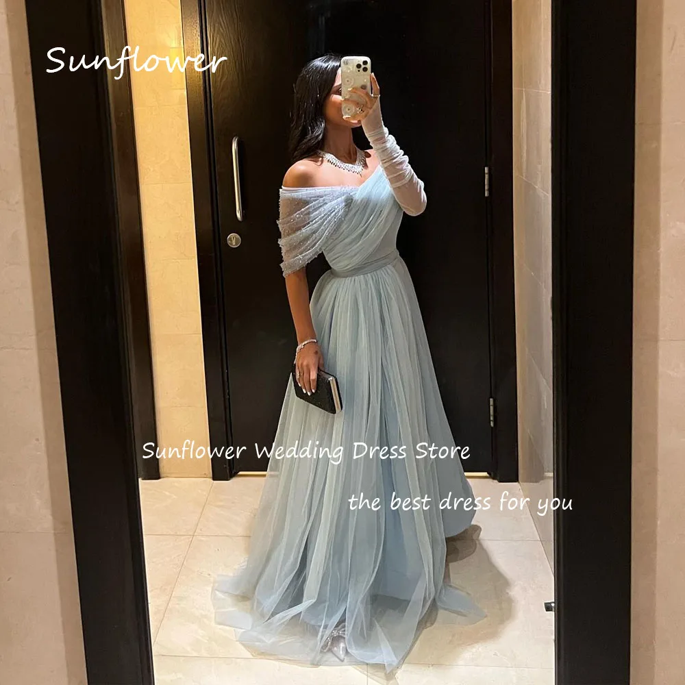 Girasole Simple Off The Shoulder Tulle a-line 2024 Slim Backless Ocassion Gown abito da sera formale lungo fino al pavimento