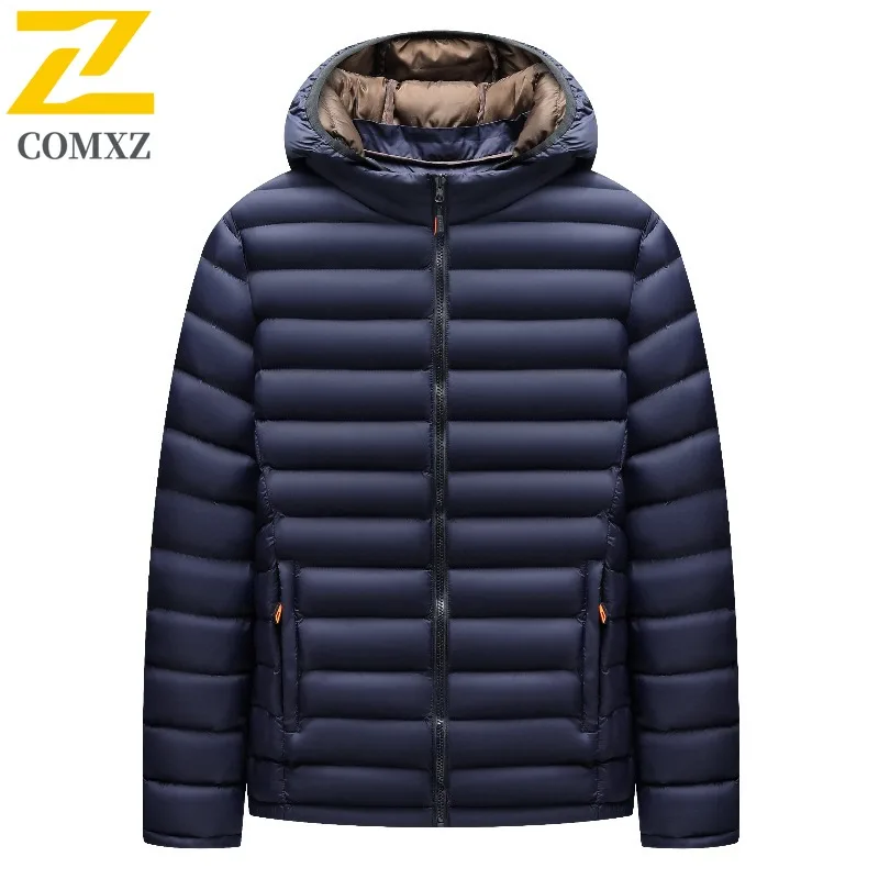 COMXZ Men Winter Jacket Quilted Fleece Lined Long Sleeve Detachable Hood Casual Jacket Fashion Windproof Versatile Cotton Coat