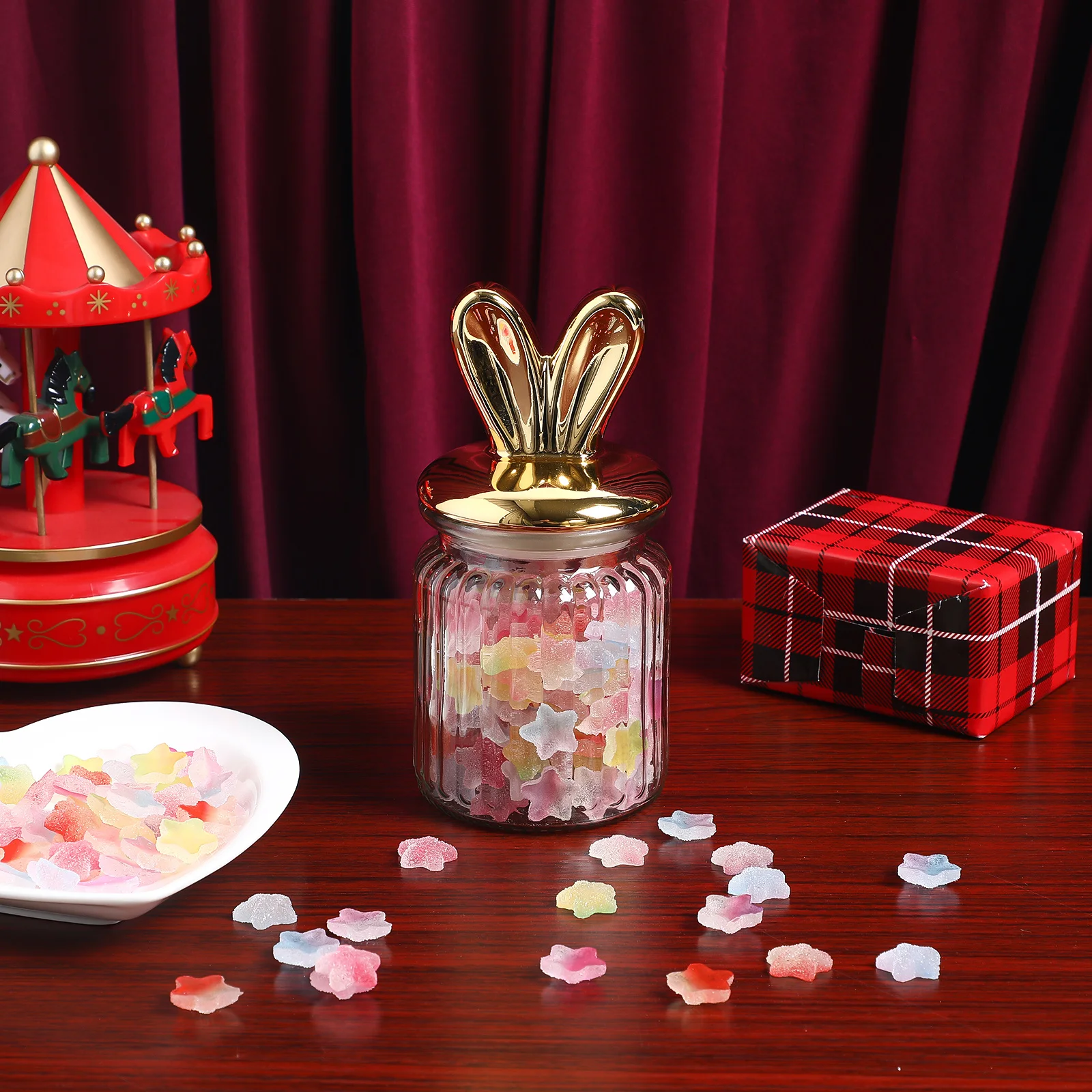 

1Pcs Rabbit Ear Decor Storage Jar Glass Kitchen Food Container Snack Ingredient Sealing Jar Kitchen Food Storage Container