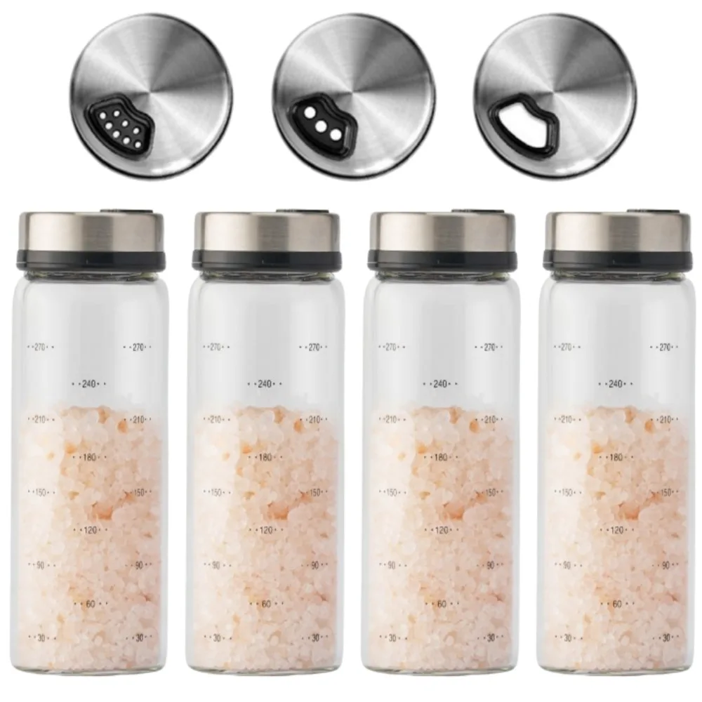 일상쏙 3구 유리 양념통 세트 밀폐 조미료통 양념병 소금통, 300ml