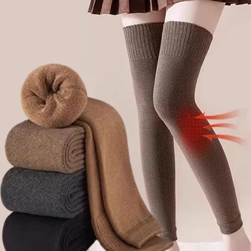 Femmes genouillères hiver confort tricoté chaussettes de genou poignets thermiques chaud Plus velours longue jambe chaussette botte manchette genou haute longue chaussette