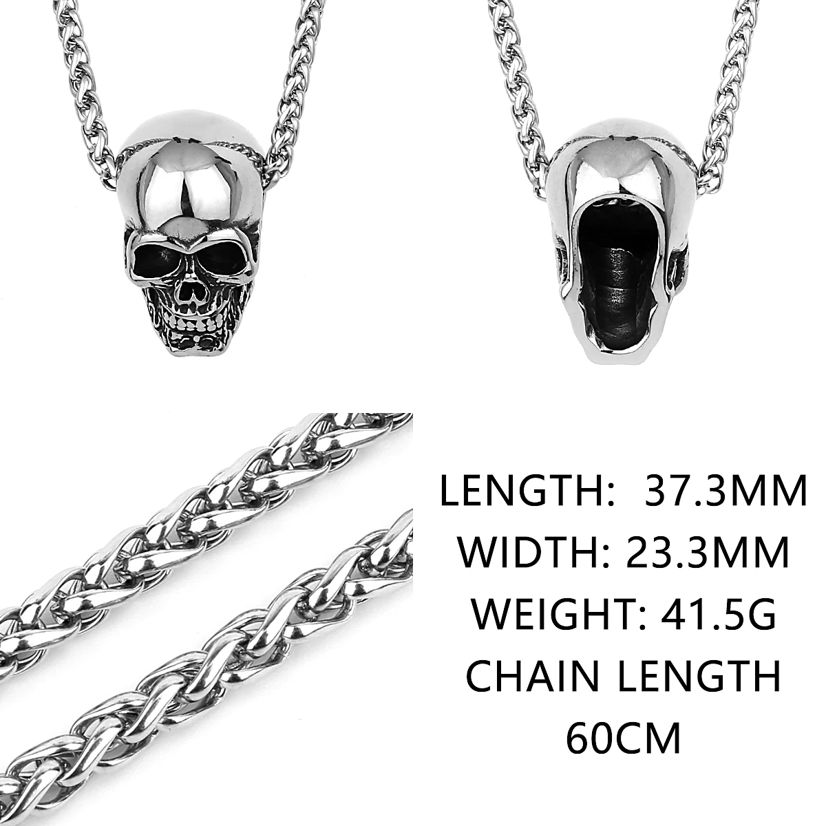 Gothic Skull Stainless Steel Pendant Necklace Men's Fashion Biker Black Gun Plated Necklace Party Club Jewelry Gift view 6