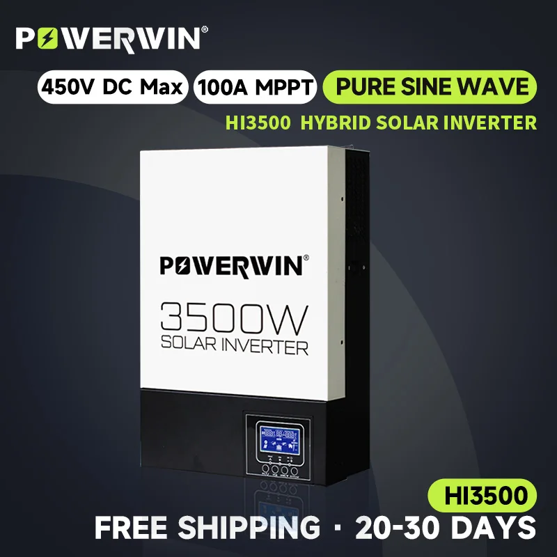 

POWERWIN HI3500 3500 Вт 24 В чистая синусоида гибридный солнечный инвертор контроллер заряда съемный экран ЖК-дисплей автономная батарея 100 А MPPT