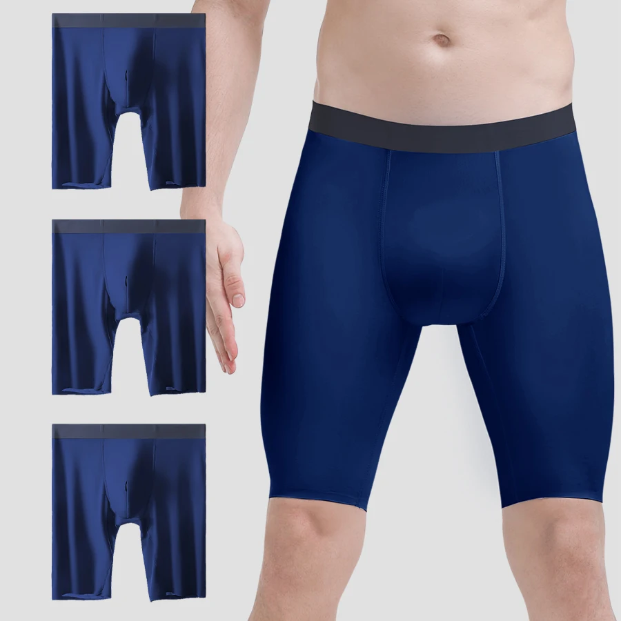 

3шт. Мужское спортивное нижнее белье на лето, ледяной шелк, быстросохнущее, удлиненное, антифрикционные ноги, свободные короткие трусы с четырьмя углами.