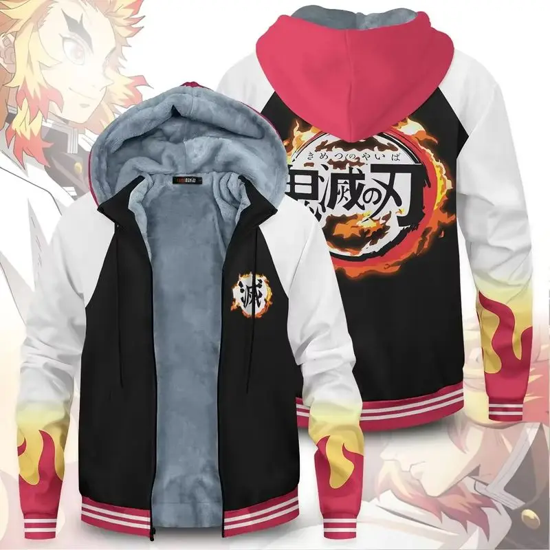 

Hot Demon Slayer Anime Velvet Thick Warm Winter Oversized Hoodie Coat Zip Up Sweatshirt Winter Top Plus Size Coat Plush Jackets