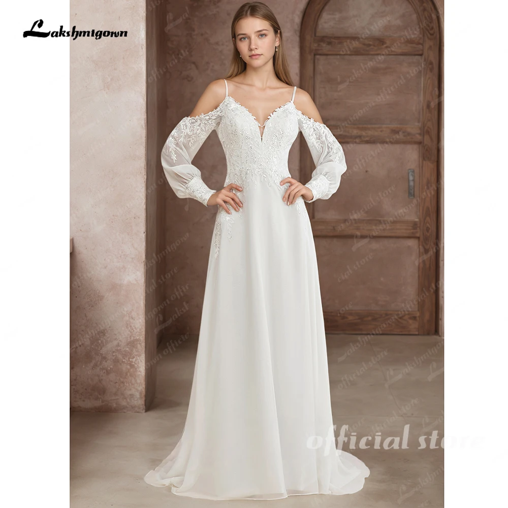 Lakshmigown Illusion Off-White Hochzeitskleid Schulterfreies Langarm-Brautkleid für Frauen Sommer Vestido De Novia Maßanfertigung – Detail 5