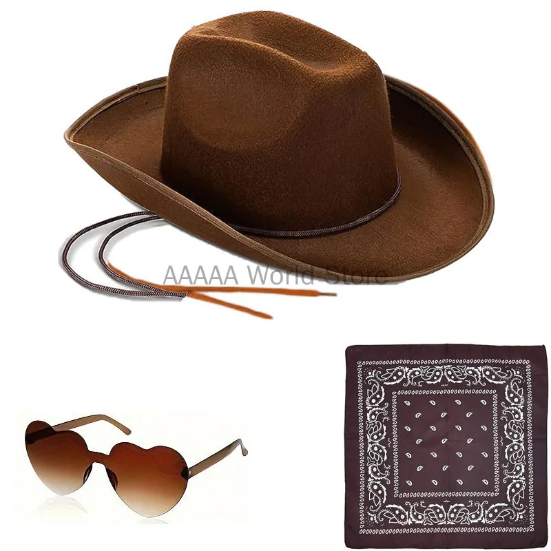 رجل قبعات رعاة البقر الغربية زي الملحقات الدانتيل يصل قبعة رعاة البقر المناديل نظارات مجموعة النساء فستان حفلة الهالوين #1