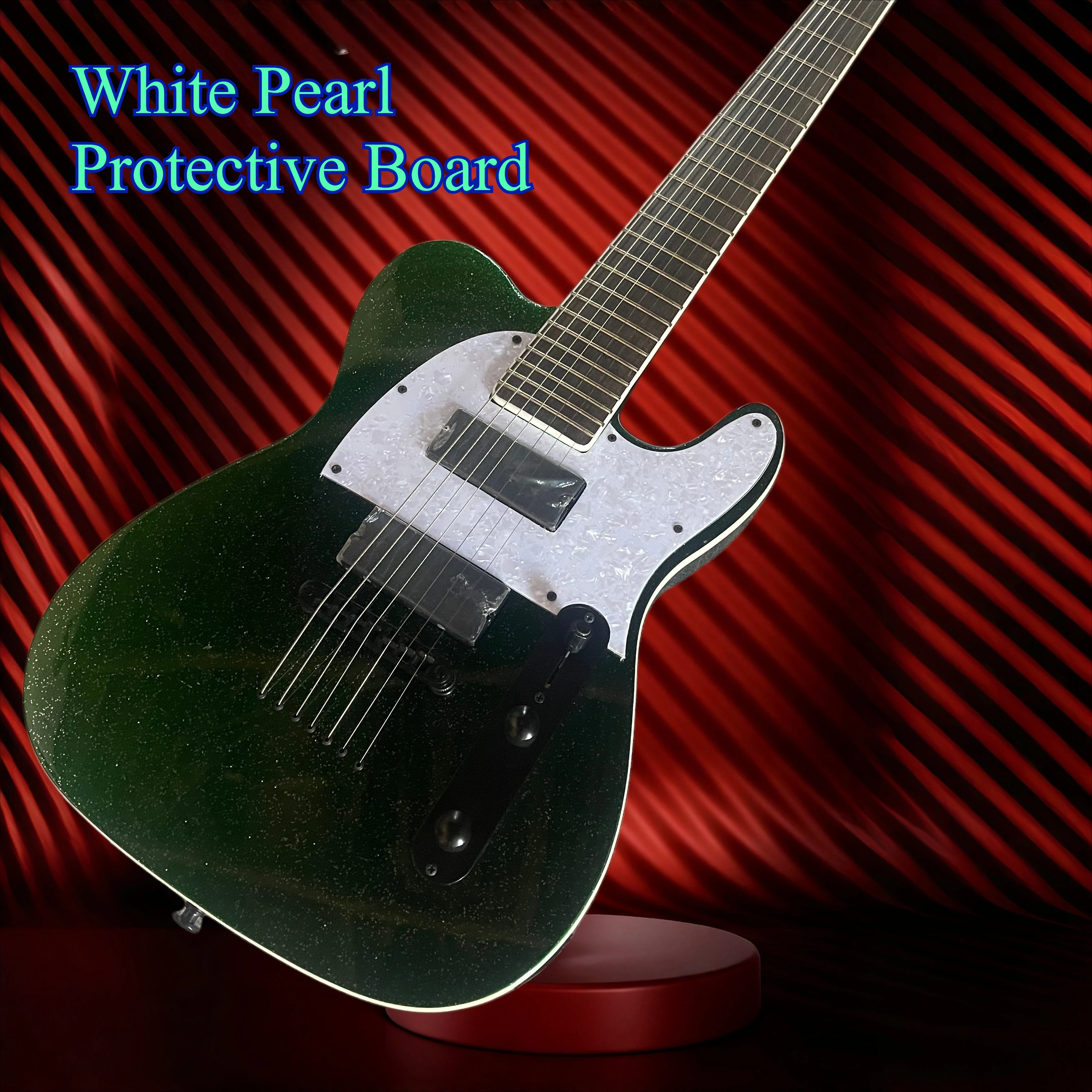 TL Dark‑Green Sparkle Electric Guitar HH Humbucker Pickups White Pearl Pickguard Punk Rock Guitar Mahogany Body Free Shipping