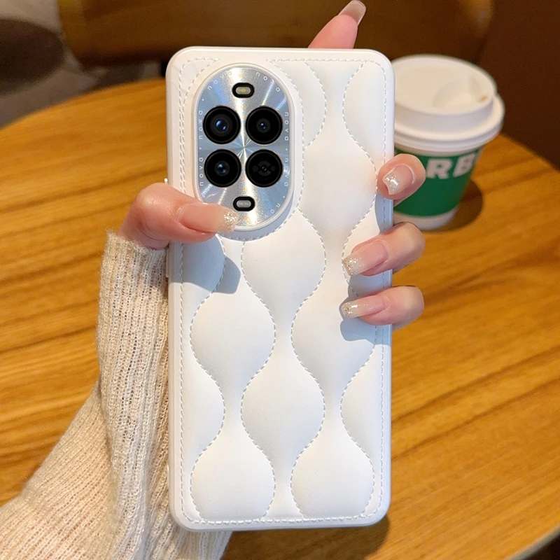 

For Huawei Nova 13 Pro Kawaii Stitched Leather Grain Glossy Lens Shield Protection Soft Touch Grip Case Cover