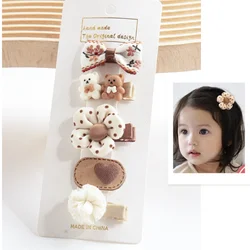 5Pcs/Set Fabric BB Barrettes Baby Flower Print Snap Hair Clip for Girl Infant Lace Embroidery Hairpins Handmade Hairbow