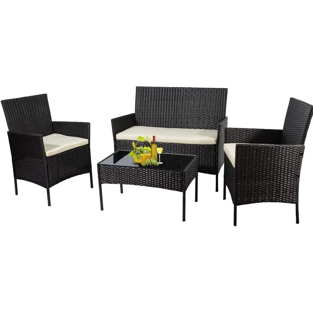 

4-Piece Patio Furniture Set with Cushions, Suitable for Indoor and Outdoor Use, New Black Style