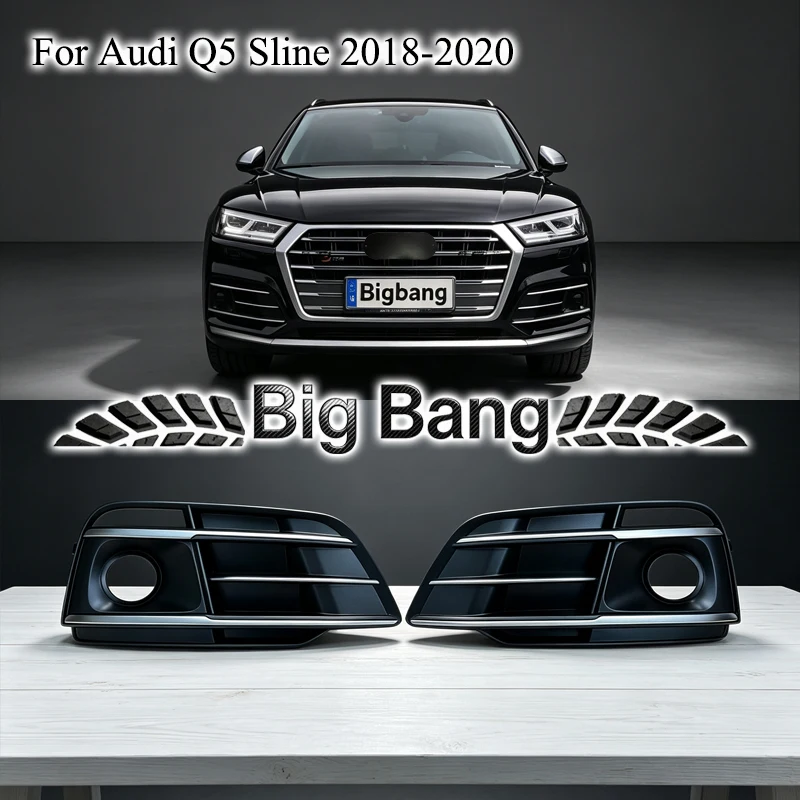 Suitable for Audi Q5 2018-2020 Sline fog light bezels, high-spec front bumper with ACC holes and lower grille.