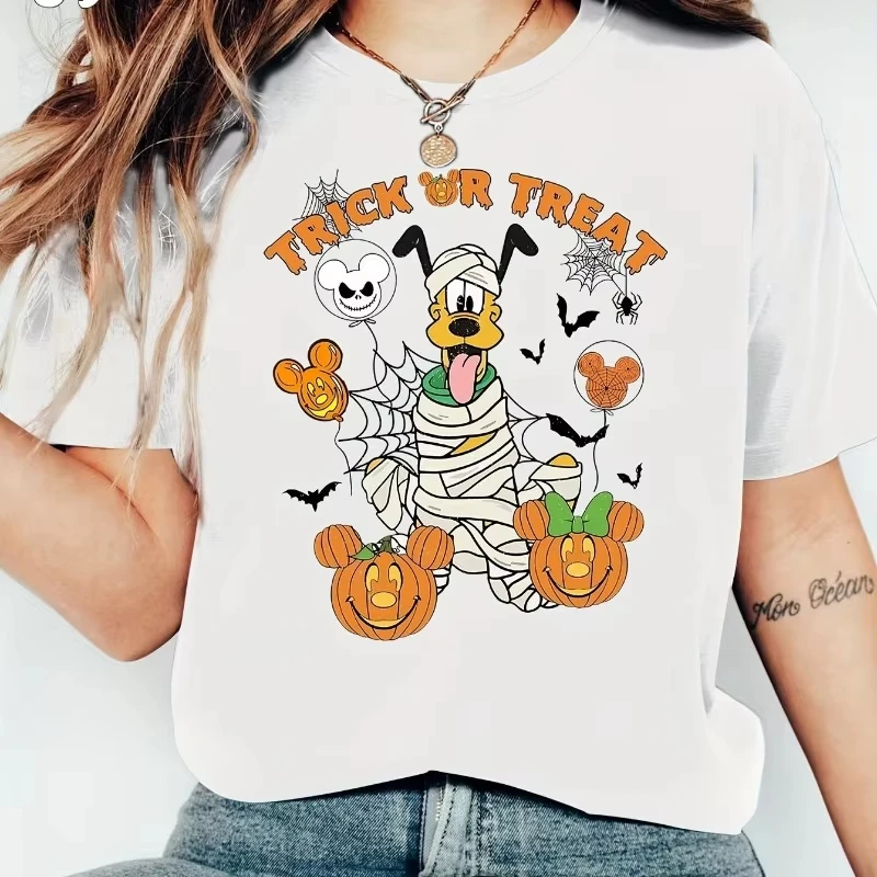 

MINISO Хэллоуин Плутон оригинальная футболка с мультяшным принтом «Мумия» Disney новый женский свободный повседневный топ больших размеров в американском стиле с короткими рукавами