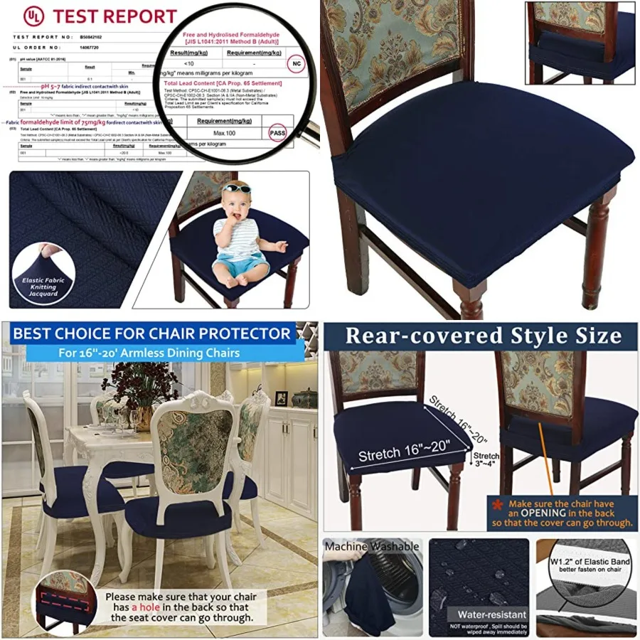 

Dining Room Chair Covers Set of 6, Easy Installation Stretchy Jacquard Armless Kitchen Chair Seat Protectors, TPU not Mixed, Re