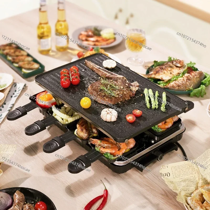 Smokeless Electric Vertical BBQ Grills Indoor Electric Barbecue Raclette Fondue Cheese Hot Pot 1700W