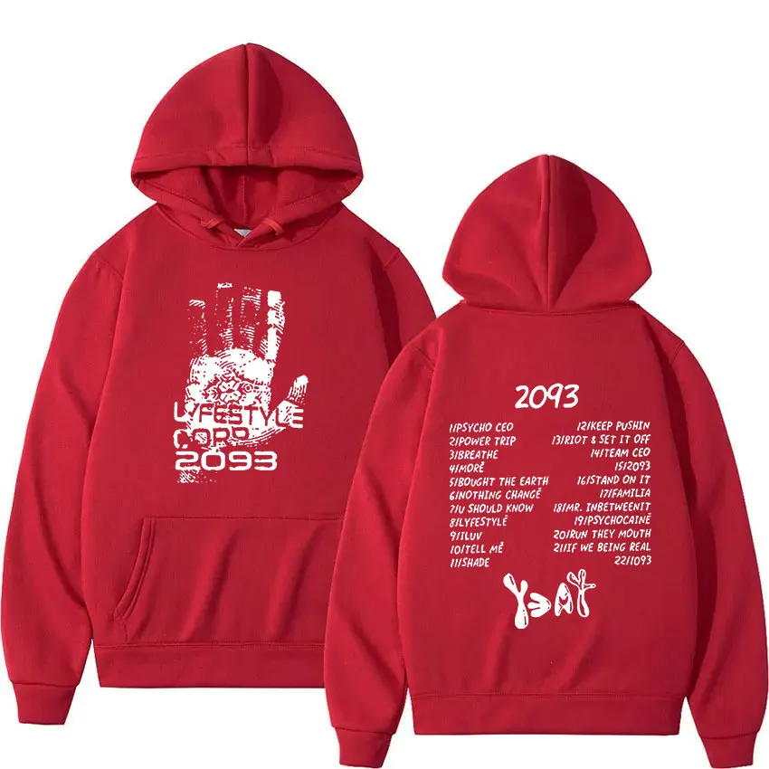 2025 Rapper Yeat 2093 Lyfestyle Tour 2024 Hoodie Men's Hip Hop Fashion Oversized Sweatshirt Unisex Vintage Pullover Hooded Stree