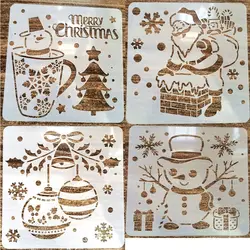 Album Decorative Wall Window Floor Decor Graffiti Drawing Tool Cute Snowman Spray Painting Template Christmas Style Stencil