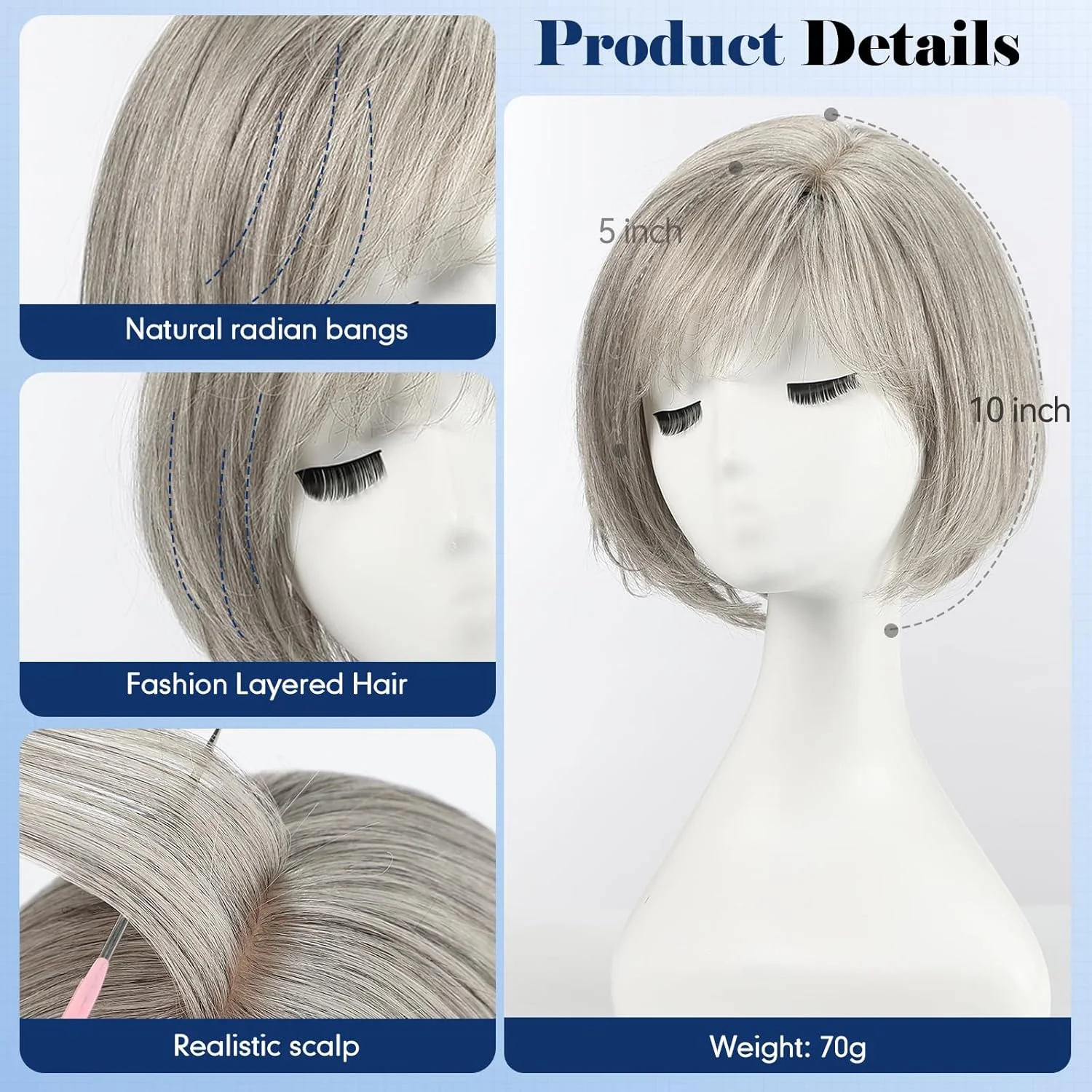 رمادي الجانب جزءت قصير بوب مع الانفجارات 6.5x6.5 بوصة قاعدة الحرير 10 بوصة مستقيم ريمي الشعر البشري توبر للنساء يغطي جذور رمادية