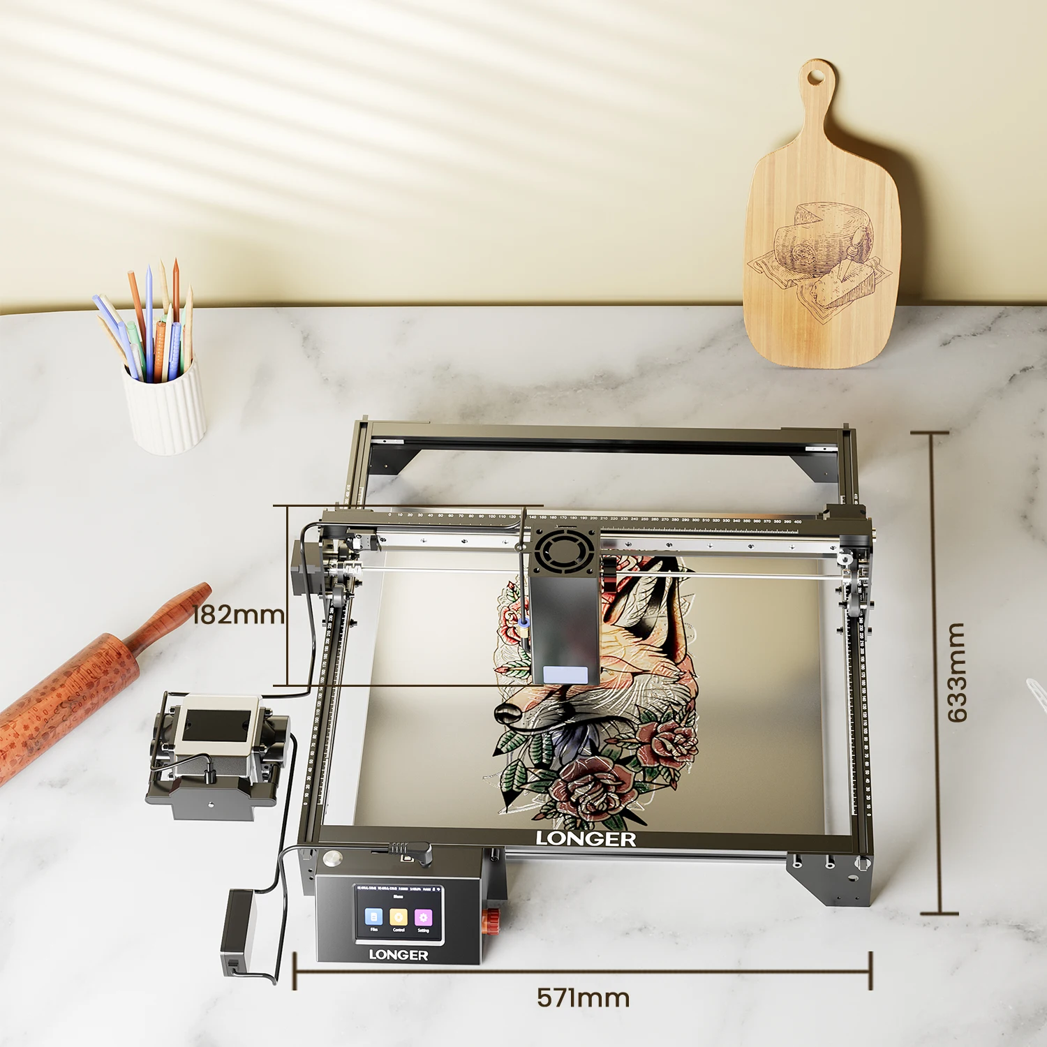 ActionLasers 40W Laser Engraving Machine RAY5 40W with Y-axis Rotary Roller Wood MDF Acrylic Metal