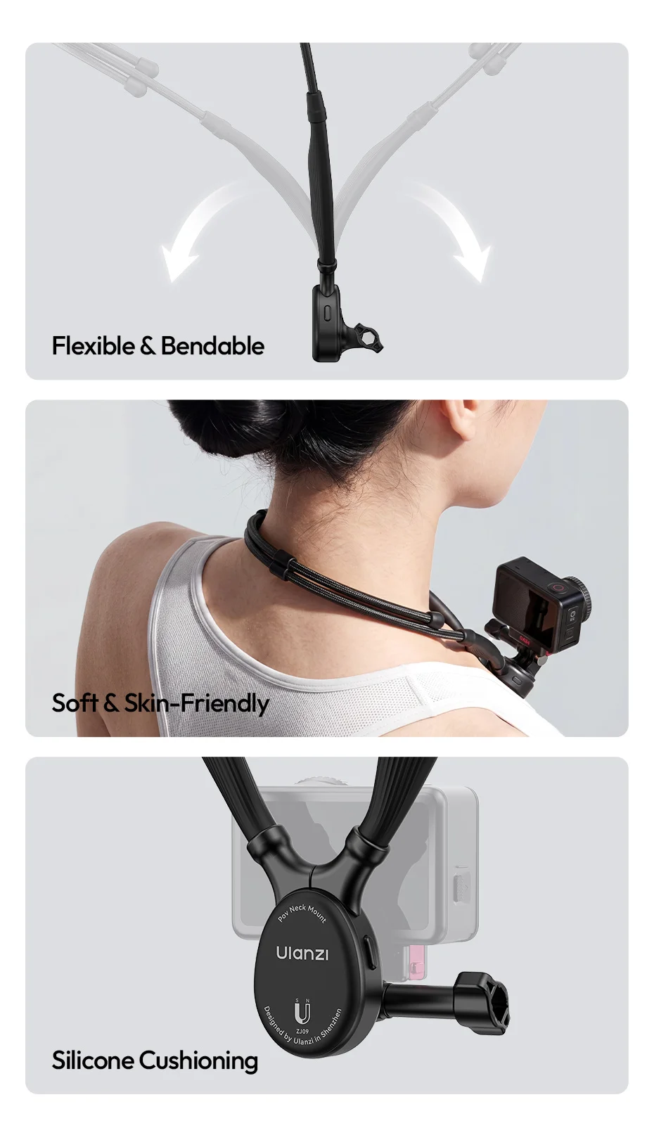 � Ulanzi ZJ09 Flexibler POV-Nackenhalter Magnetischer Verstellbarer Nackenhalter für Actionkameras für GoPro für DJI für Reise-Videos Vlog – Detail 14
