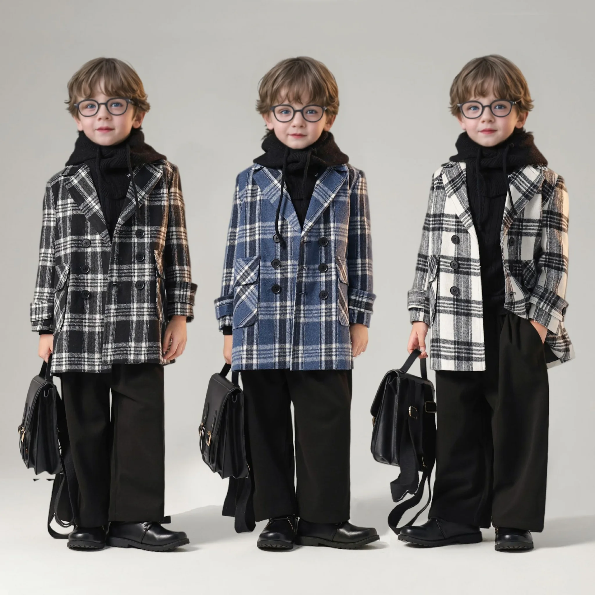 

Boys England Style Plaid Winter Long Wool Coat Kids Windproof Outdoor Party Jacket Children Photography Woolen Coat 3-15Y