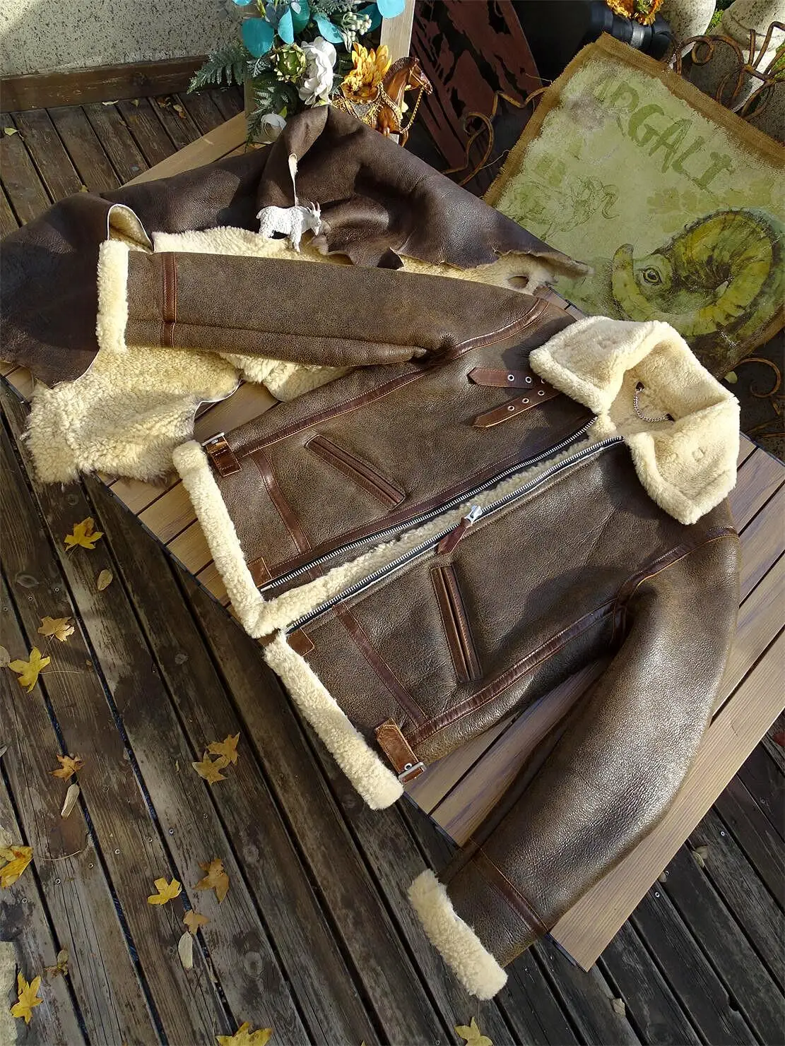 

Tailor Brando Original Sheep Shearling Classic B3 Bomber Men's Vintage Real Fur Warm Jacket