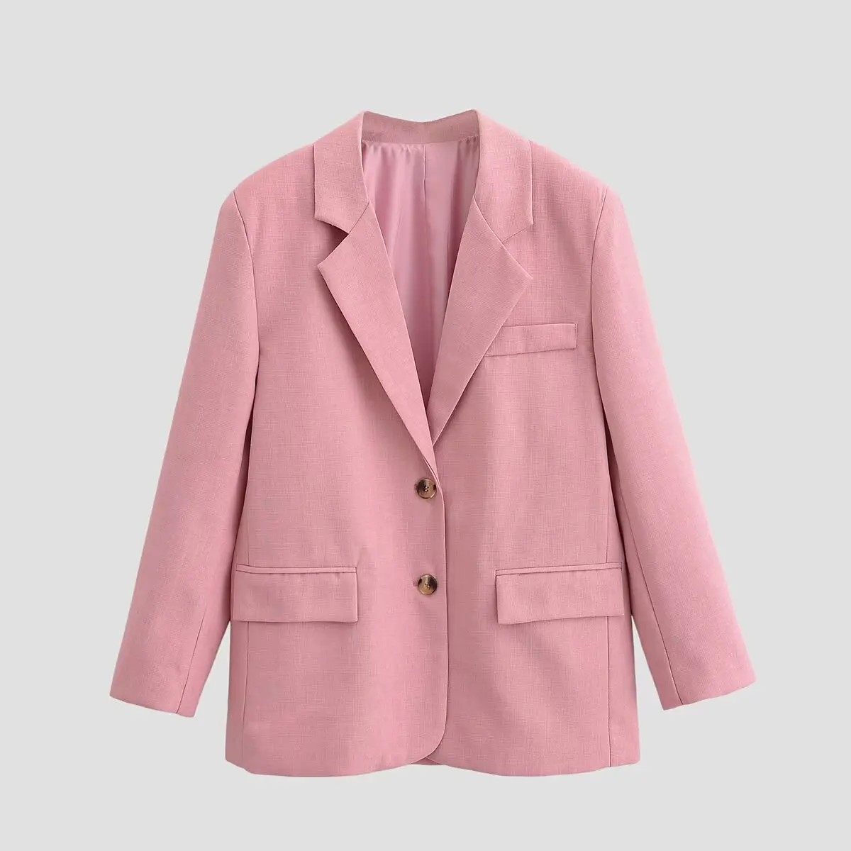 

European and American 2025 autumn and winter new style sweet and cool style versatile pink tone lapel long-sleeved suit jacket