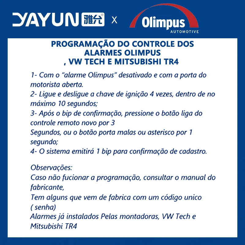 YAYUN Olimpus Original Or Modified Complete Alarm Control Key With Red Or Blue LED For Mitsubishi Pajero Tr4 Vw Gol Voyage Fox