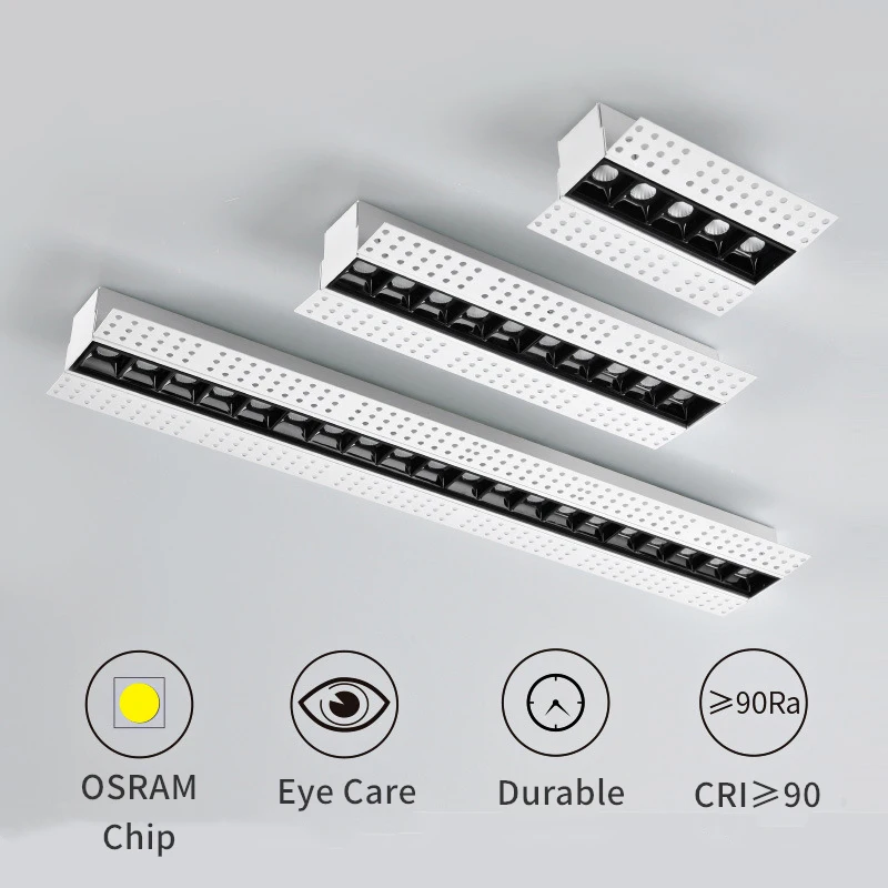 Led bezramowe RecessedMagnetic Downlight nowoczesna niewidoczna długa taśma 90Ra kryty sufit liniowy kratka oświetlenie punktowe AC110/220V