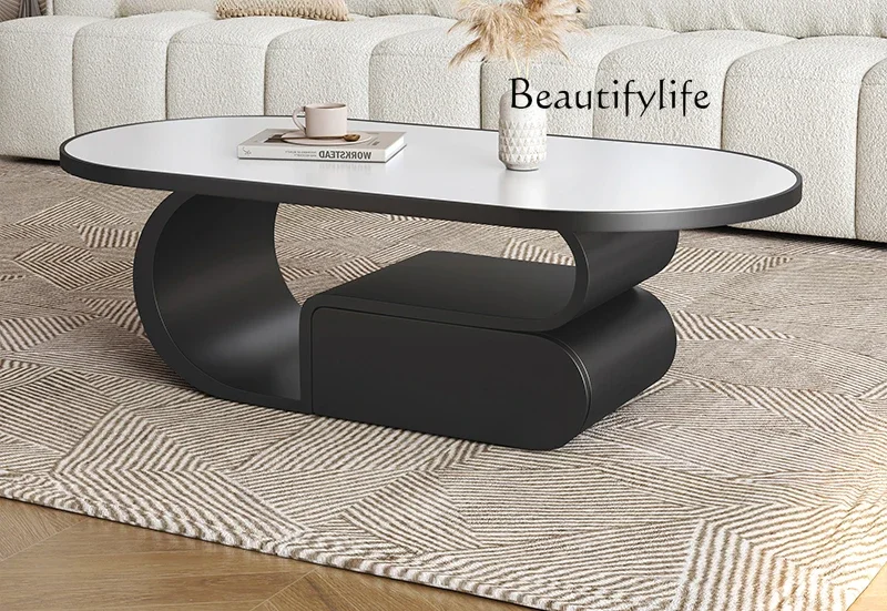 Simple cream wind rock board coffee table living room household small apartment design oval storage coffee table