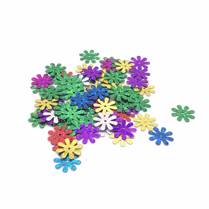 

50Pcs/Lot 15mm Laser Mixed Color Flower Paillettes Flat PVC Sequins Wedding Craft DIY Women Costume Lentejuelas Accessories