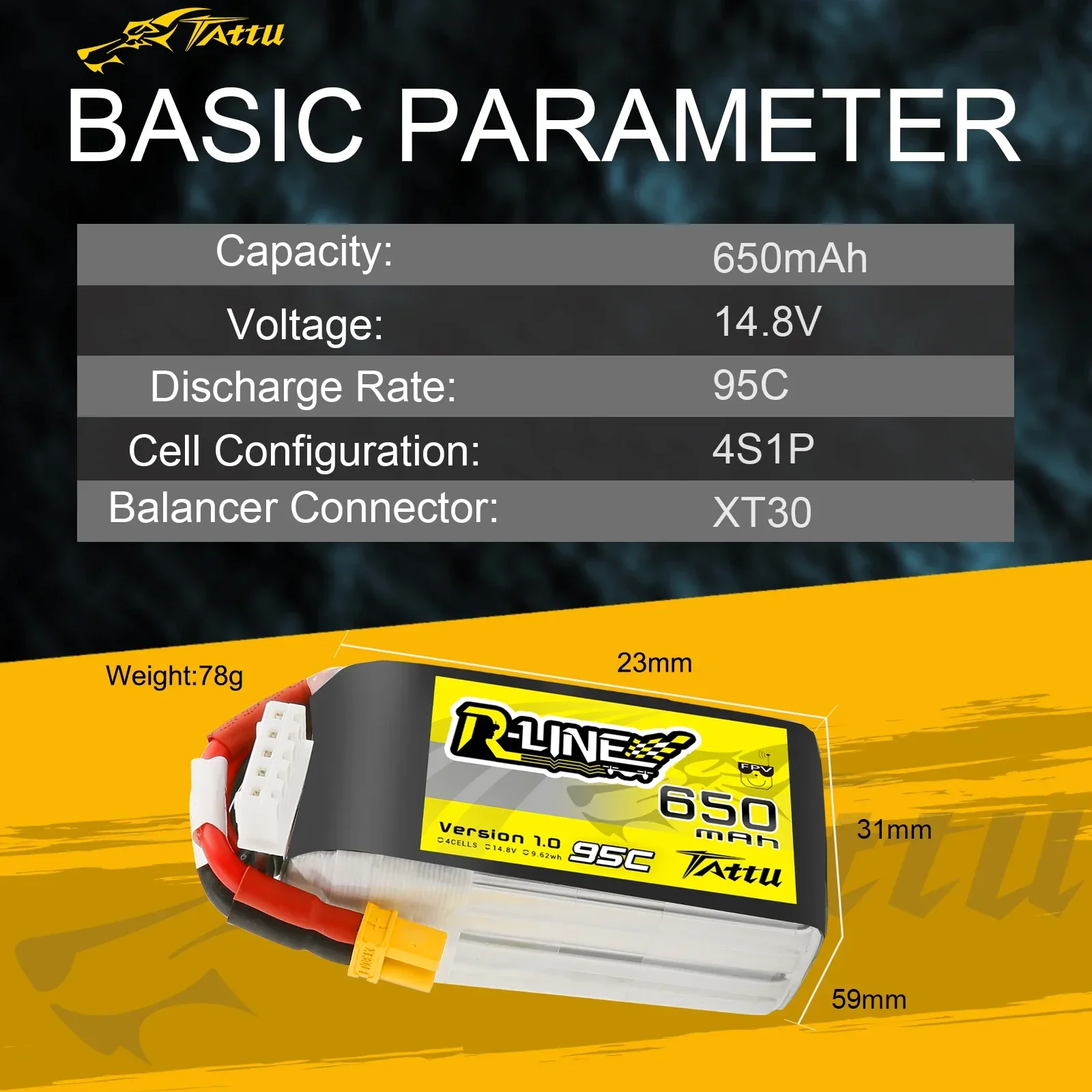 Hypothécaire aryR-Line-Batterie Lipo, Version 1.0, V1, 650, 850, 1050, 1300, 1550, 500, 550, 750mAh, 95C, 2S, 4S, 6S, 22.2V, Compte 30, FPV Racing Quadcopte