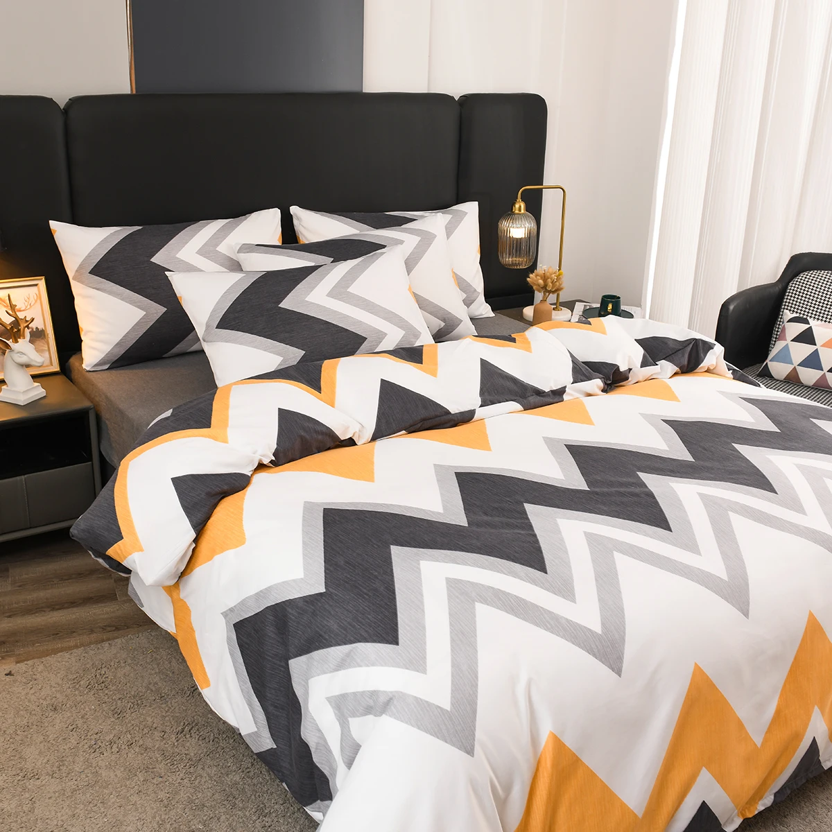 Geometric Duvet Cover Set Nordic Style Wave Stripe Bedding Set King Size for Bedroom Hotel Modern Classic Lines Comforter Cover