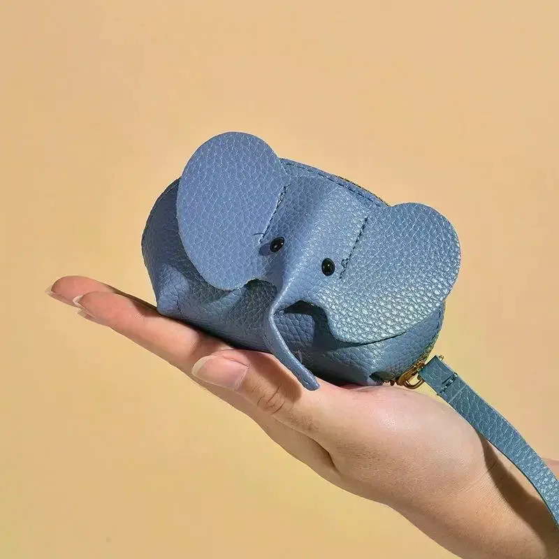

Кошелек для монет из искусственной кожи в форме слона для женщин, с кольцом для ключей, многофункциональный, на молнии, для хранения мелочей, ключница