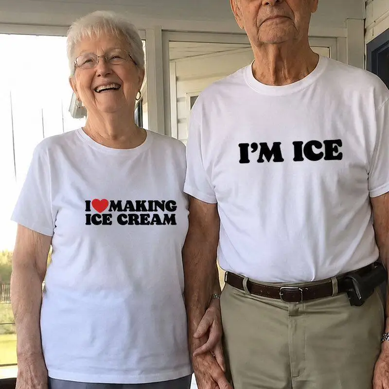 I Making Ice Cream Fun English Short Sleeve T-Shirt Summer Pure Cotton Half Sleeve Trendy Couple Top for Men And Women