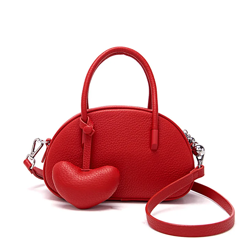 

2025 New Red Wedding Bag - Soft Leather Crossbody Purse with Heart Charm, Bridal Shoulder Bag for Women