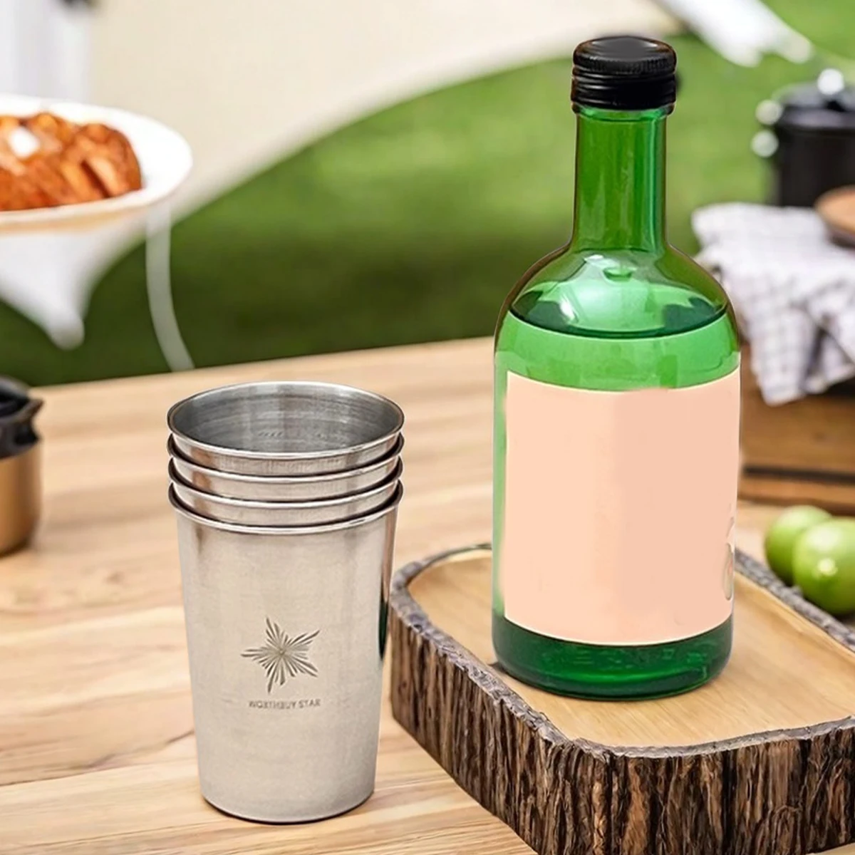 WORTHBUY Outdoor Praktische Reise Edelstahl Tassen Mit Tasche Tragbare Camping Tassen Whisky Wein Gläser Trinkwasser Becher – Detail 3