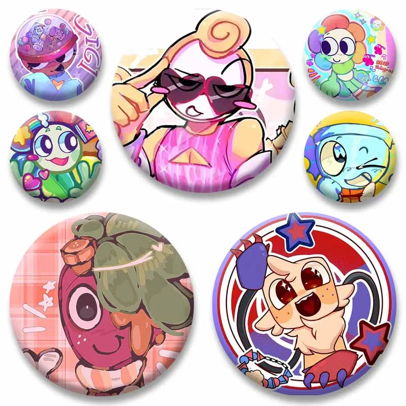 Badge en forme de pièce de monnaie D-Dandys W-World du jeu d'horreur, Broche Meme Astro Bassie Pebble amusante, Épingles de bijoux décoratives pour sacs, vêtements et cols, Cadeaux