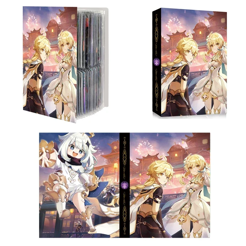 Genshin Impact 240 Pcs Cards Album Binder Book Map Letter Holder Binder Paimon Aether Lumine Anime Game Cards Collection Folder