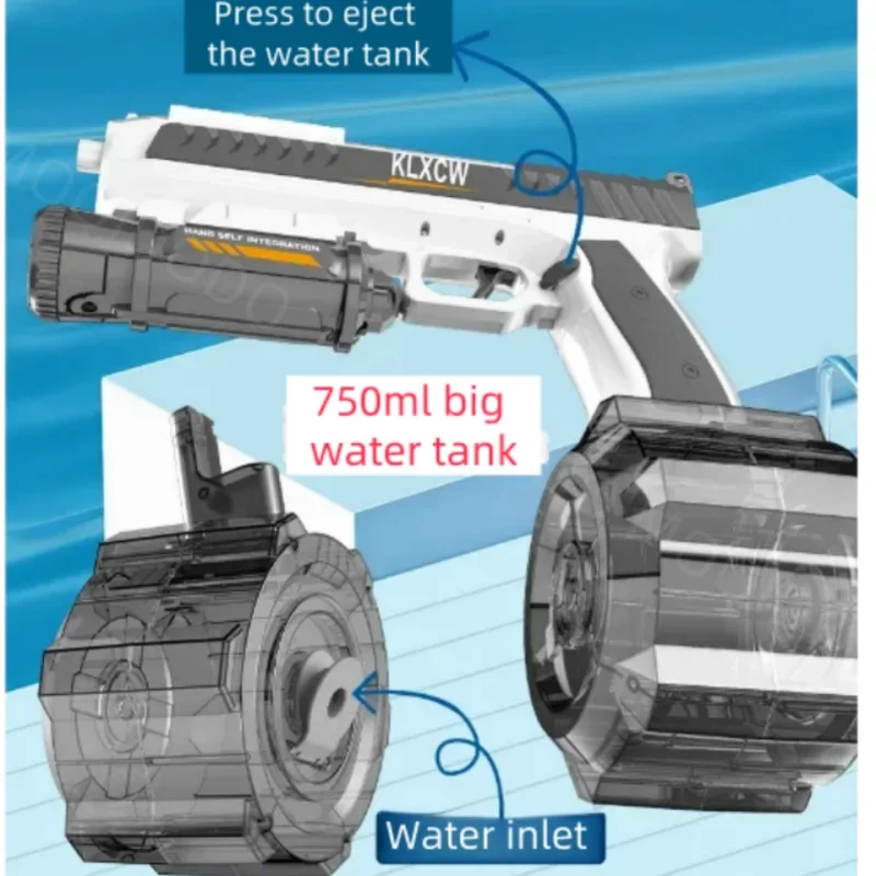 Pistola de agua Alien eléctrica con pulverizador para niños, pistola de tiro con capacidad de 750ml, juguetes al aire libre para piscina y playa