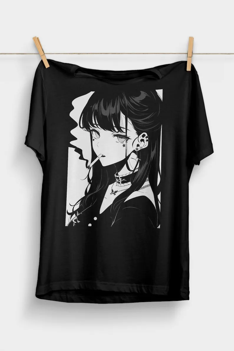 

90s Anime Girl T-Shirt Pastel Goth 90s Anime Grunge Aesthetic Alt Anime Clothes Japanese Harajuku Fashion